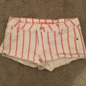 Pink and white stripped jean shorts